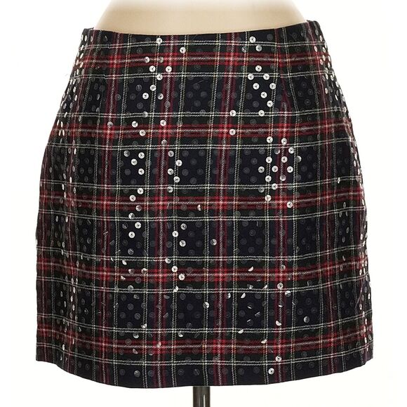 Vintage Y2K Express Sequin Plaid Mini Skirt Wool Dark Academia Clueless Size 7/8 - Picture 4 of 10